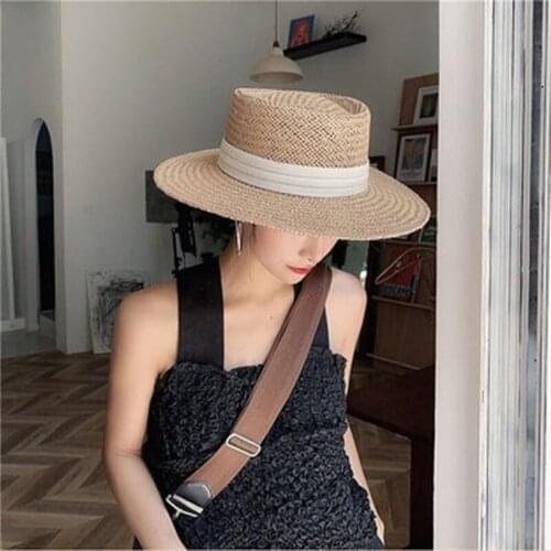 New Hat Women Spring And Summer Edition Of South Korea Straw Braided With Flat-Topped Straw Hat Women With Sunshade Beach Hat