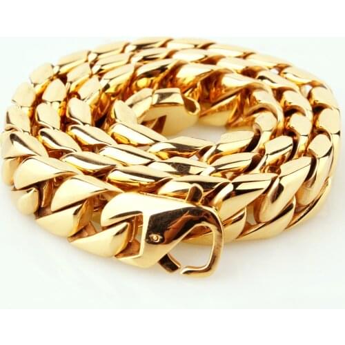 Heavy Strong Men Gold Plated 316L Stainless Steel Curb Cuban Link Chain Necklace Jewelry Gift 7-40inch 15mm