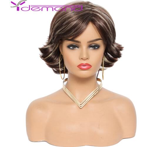 Short Wave Synthetic Wig 8inch Female Haircut Puffy Wave Natural Short Brown Synthetic Hair Wigs for Black Women