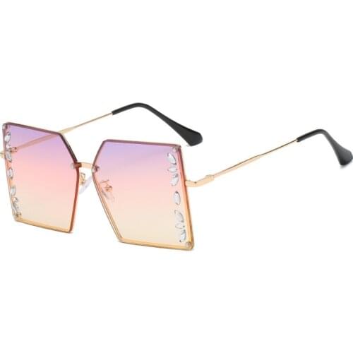 Rhinestone Rimless Square Diamond Sunglasses Women Oversized Luxury Brand Sun Glasses Gafas Crystal Shades Oculos Female UV400