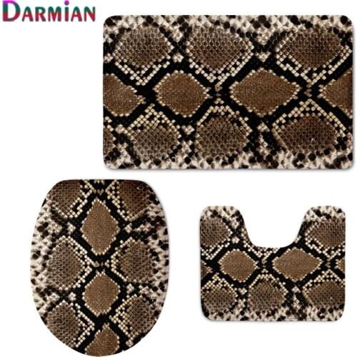 Warm Toilet Mat Comfortable Carpets Fashion Python Snake Pattern 3pcs/Set Toilet Seat Cover Soft Non-slip Bath Accessories 2021