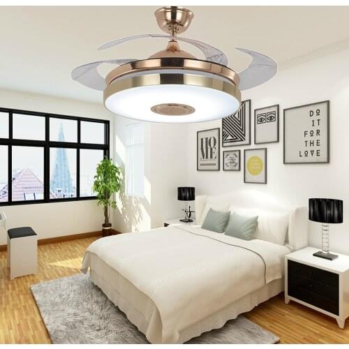 YEELED Light 42" Invisible Ceiling Fan Light with 3-Colors and Remote Control ABS Retractable Blades Fandelier for Indoor Rooms