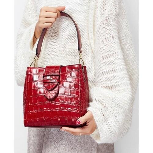 Women Bag New Genuine Leather Bucket Shoulder Bags Fashion Alligator Purses And Handbags Luxury Designer bag Euro-America Style