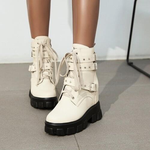 Leather Boots Women Ankle Boots Motocycle Boots Female Shoes Autumn Lace Up Winter Motorcycle Boots 2020 New British Style