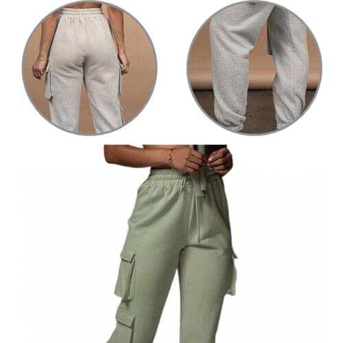 Lady Casual Pockets High Waist Ankle Tied Sweatpants Autumn Winter Sweatpants Solid Color for Party