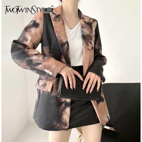 TWOTWINSTYLE Vintage Hit Color Blazer For Women Notched Long Sleeve Single Button Straight Blazers Female Spring Fashion Stylish