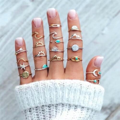 LXY-W Vintage Gold Geometric Simple Eye Starfish Mountain Compass Set Ring For Women Trendy Personality Stone Rings Jewelry Gift