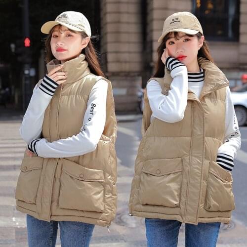 Down Cotton Vest Women Loose Stand Collar Sleeveless Warm Thicken Waistcoat 21 Winter Korean Cotton Padded Vest Feminino CX2015