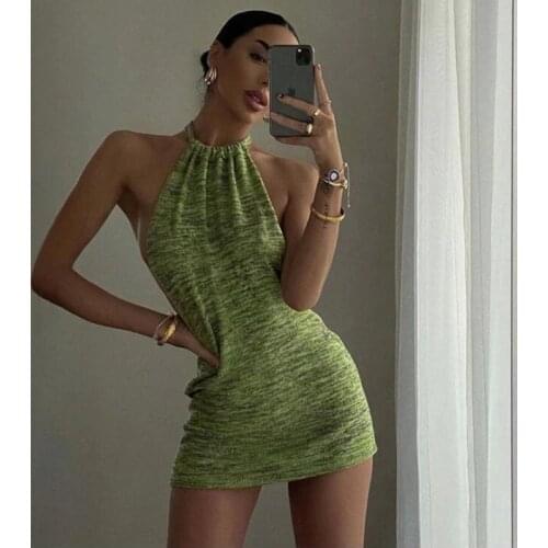 URIFENS Halter Color Mix Sexy Dress 2021 New Sleeveless Backless Summer Dress Women Casual Black Mini Beach Dress Vestidos LT18U