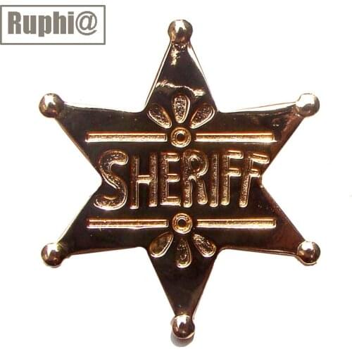 New metal SHERIFF words David hexagram star charm bar pin brooch ornament fashion jewelry 6Pcs lot