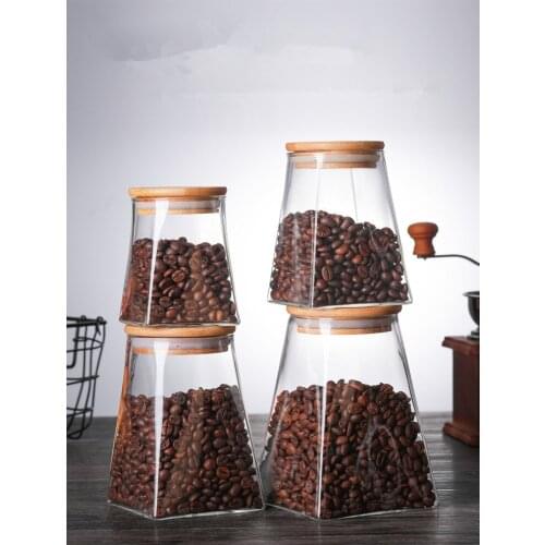 1PC Square Glass Sealed Food Storage Box Milk Powder Grain Sealed Jar Cans Tea Candy Storage Tank with Bamboo Lid JO 1064