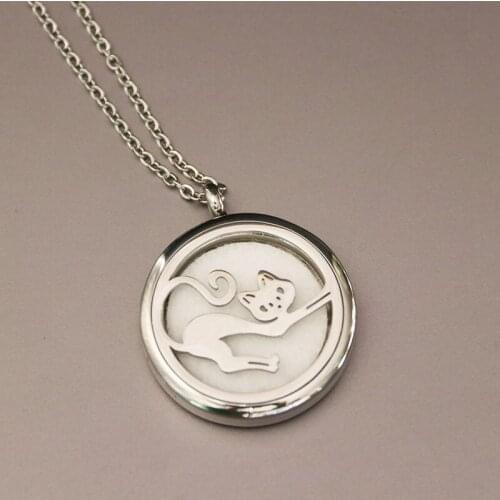 1pc Stretched Cat Locket Box Stainless Steel Necklace Personalized Name Custom Jewelry Pendants Necklaces Women Men Gift