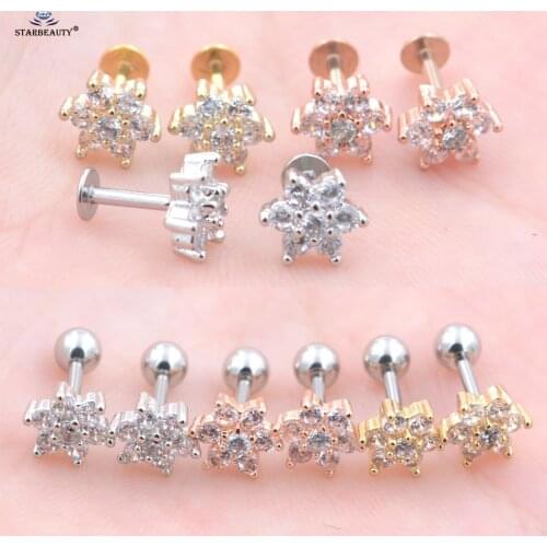 1pc 16G 6mm Crystal Flower Helix Piercing Tragus Earrings Stud Labret Lip Ring Ear Piercing Oreja Nail Bone Barbell Nose Rings
