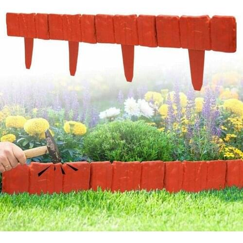 20Pcs Orange Garden Fence Edging Cobbled Stone Effect DIY Plastic Lawn Edging Plant Border Decorative Garden Landscape