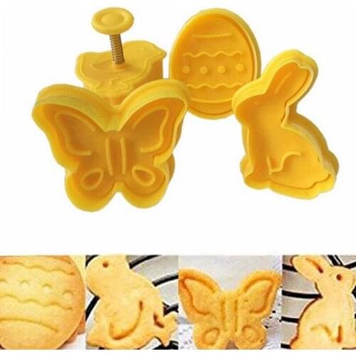 4pcs Butterfly Rabbit Easter Egg Shape Animal Plastic Cookie Cutter Biscuit Cake Decorating Tools