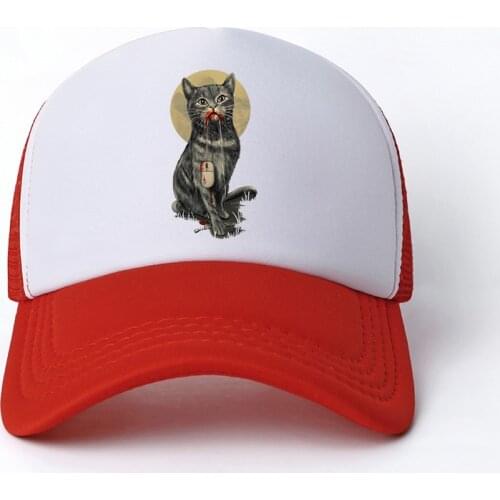 90S Japanese Anime Cat Casual Plain Mesh Baseball Cap Adjustable Snapback Hats for Women Men Hip Hop Advertising Cap