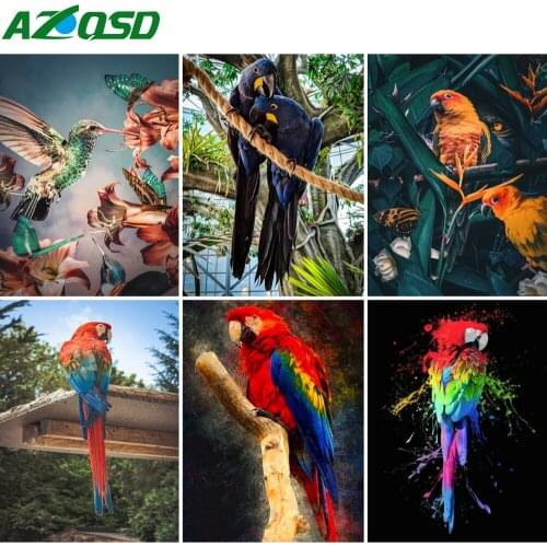 AZQSD Diamond Embroidery Parrot Bird Flower Mosaic Rhinestones Full Square Diamond Painting Animal Cross Stitch Home Decor
