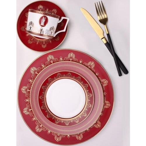 British high-end western food dish red model room bone China steak dish home creative western food club tableware set
