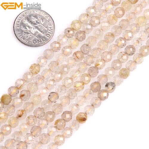 Gem-inside Natural AAA Grade Faceted Gold Rutilated Quartz Spacer Beads For Jewelry Making Beads DIY 15" Christmas Gift