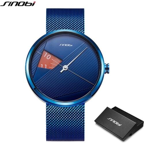 SINOBI Creative Men Fashion Watch Blue Milan Strap Quartz Wristwatches Man Rotate Dial Watches Sports Watches relogio masculino