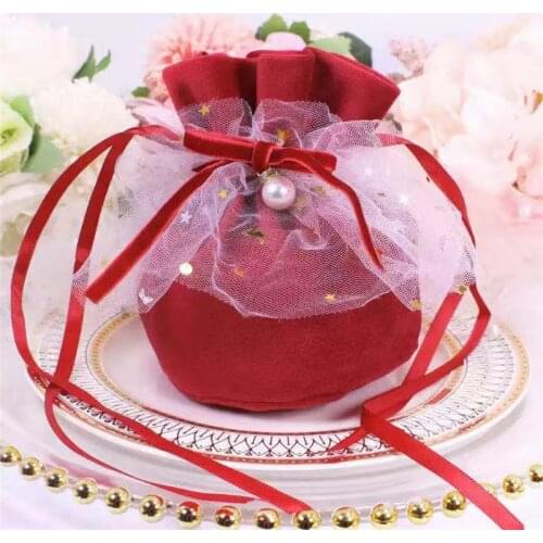 European Flannel Gift Bags With Drawstring for Wedding Packaging Favor Baby Shower Candy Bags Party Gifts For Guests Cotton Bag