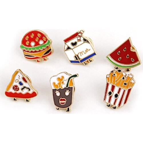 Button Pin Set French Fries Chip Cola Milk Watermelon Hamburger Pizza Hard Enamel Badge Fast Food Brooch Jewelr Hat Shirt