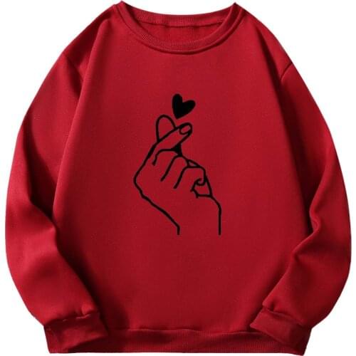 Korean Than Heart Printed Hoodies Femme Oversized Long Sleeve Sweatshirt Harajuku Winter Fleece Blouse Streetwear O Collared Top