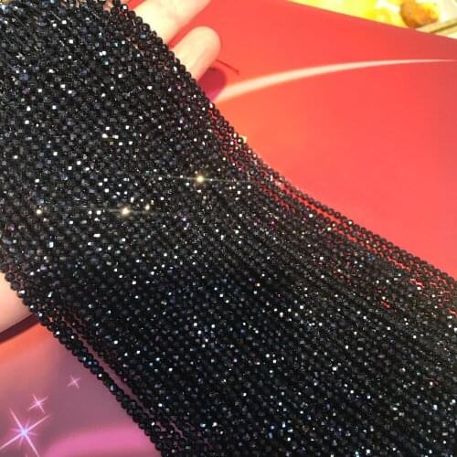 Natural 2mm 2.5mm 3mm round faceted black gold plated, loose 15-inch gem beads for DIY bracelet making