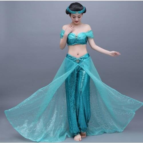 Magical Lamp Princess Jasmine Cosplay Costume Adult Women Sexy Party Dance Dress Fancy Halloween Carnival Ball Gown