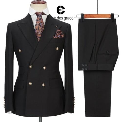 Cenne Des Graoom Men Suits Double Breasted Tailor-Made Tuxedo 2 Pieces Blazer Vest Pant Wedding Party Groom Costume Homme A24-47