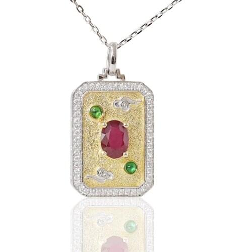 Natural Red garnet pendant necklaces ornaments ellipse shape gemstone