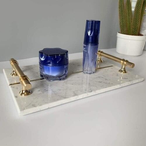 Natural Light Luxury Marble Tray, Bathroom Vanity Tray, Cosmetics Jewellery Perfume Tray with Metal Handles