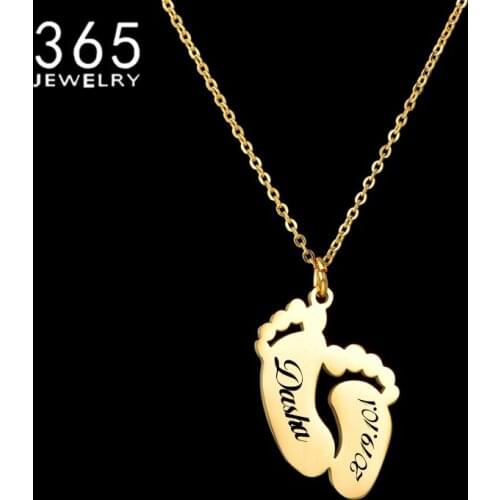 New Fashion Name Engraved Footprint Pendant DIY Customized Stainless Steel Date Letter Necklaces Gift For Girl Women Birthday