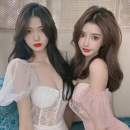 2021 New Korean Style Solid One-piece Swimsuit Women Sexy Straps Monokini Lace Beach Bathing Suit Swimwear