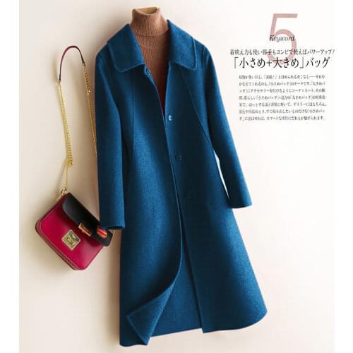 Latest Long Woolen Ladies Autumn Lapel Slim Solid Color Jacket Plus Size Rabbit Fur Material Coat NZ0000