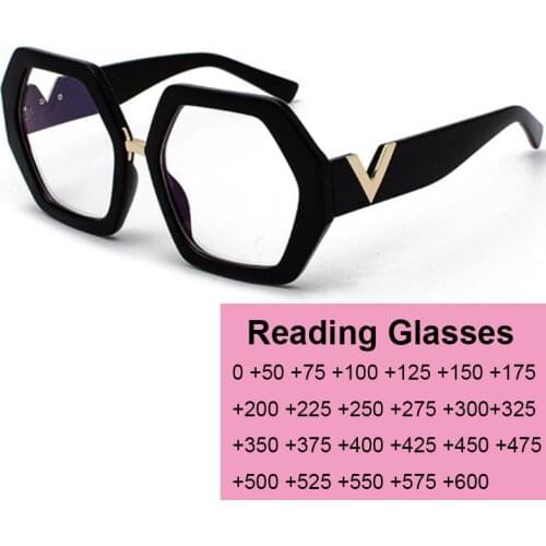 2021 Luxury Square Ladies Large Blue Light Blocking Reading Glasses Women Fashion Brand Farsightedness Prescription Glasses Plus