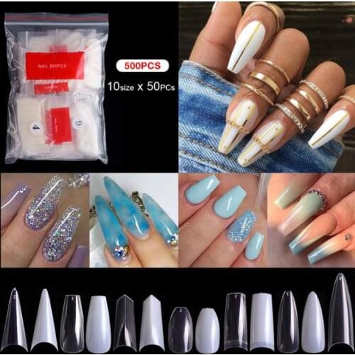 Wholesale 500pcs Coffin Nail Tips Half Cover Extra Long C Curve Extension System False Nails Manicure Press On Tip Salon Supply
