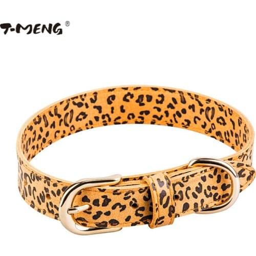 High Quality Real Leather Dog Collar For Small Medium Large Dogs Leopard Printing Soft Adjustable Necklace Pet Products Supplies