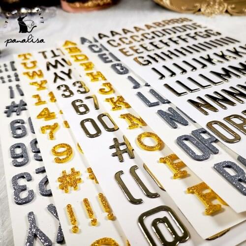 Panalisacraft 3D Alphabet Numbers Gold Glitter Gilding Sticker DIY Scrapbooking Album Junk Journal Planner Decorative Stickers