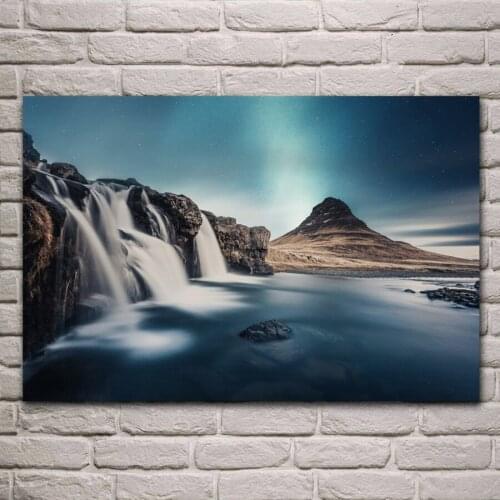 Nature landscape waterfall mountain river daylight rocks living room decor home wall art decor wood frame fabric posters KH535