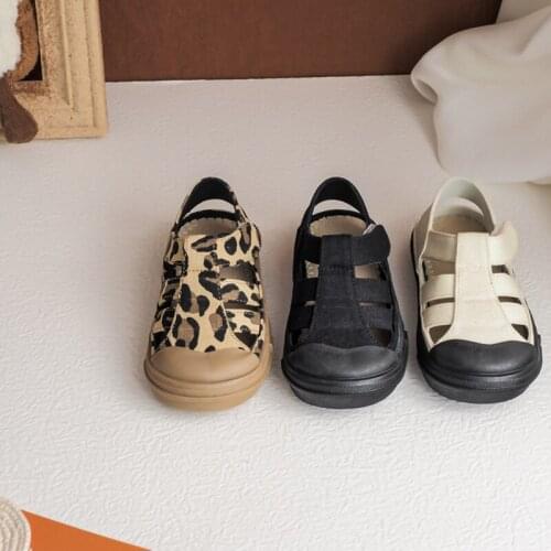Children Hollow Out Canvas Shoes Leopard Print Summer Sandals 2021 Fashion Nursery Kids Shoes Boys Girls Breathable Casual Shoes