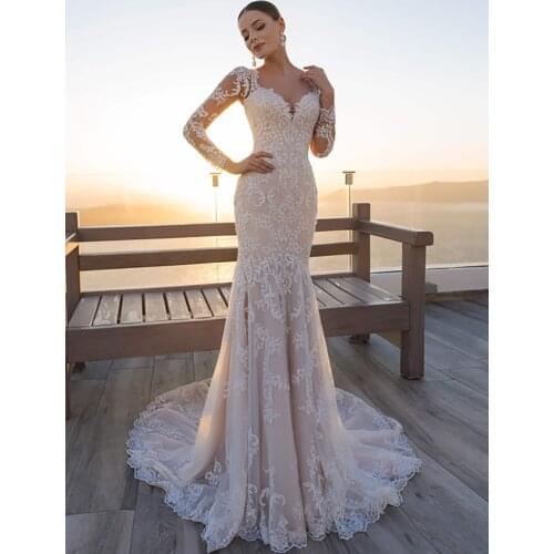 Sexy Elegant Wedding Dress With Hollow Lace And Sweetheart Neckline Long Sleeve Palace Mermaid Wedding Dress Custom Large Size