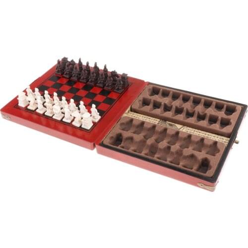 Folding Chess Set Terracotta Warrior Chess Pieces Board Game for Adults Kids