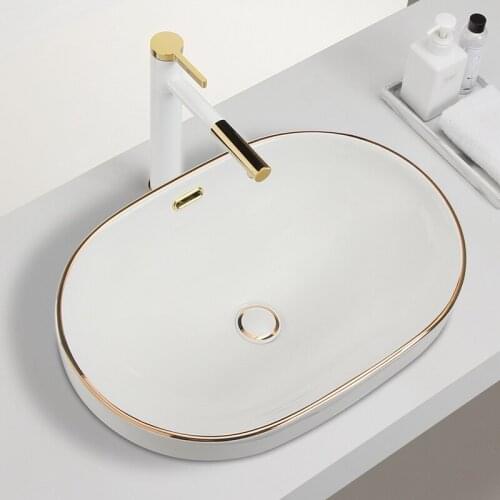 Light Luxury Bathroom Sinks Basin Semi Embedded Washbasin Under The Platform Balcony Ceramic Wash Basin Bathroom Sink