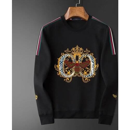 Winter Hoodie Mens Pure Cotton Large Size Popular Exquisite Embroidered O-Neck Hoody Fashion Casual High Quality Tops