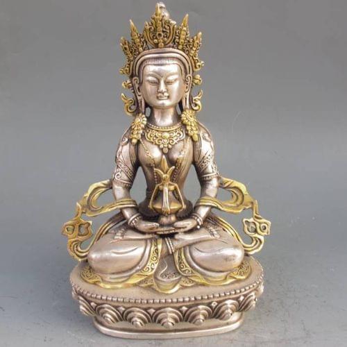 Vintage Tibet Silver Copper Gilt Tibetan Buddhism Statue - Amitayus Buddha metal handicraft