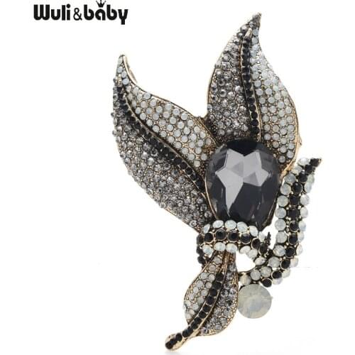 Wuli&baby Big Crystal Flower Brooches Women Weddings Banquet Grey Rhinestone Office Brooch Pins Gifts