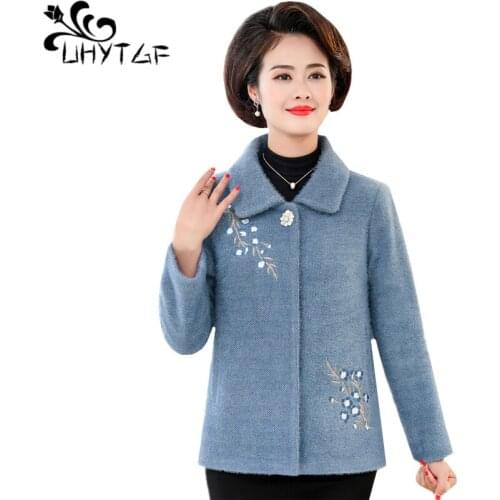 UHYTGF Autumn Winter Coat Women Quality Mink velvet Casual Short Jacket Fashion Embroidered Loose 5XL Plus Size Outerwear 1077