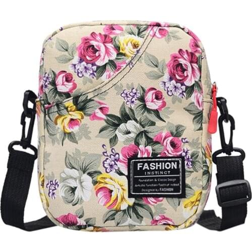 Womens Casual Flower Print Small Canvas Crossbody Shoulder Bag Zipper Pouch
