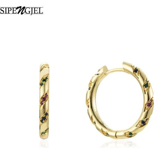 SIPENGJEL Fashion Colorful Zircon Circle Hoop Earrings For Women Huggie Ear Piercing Pendant Hoop Earrings Party Jewelry 2021